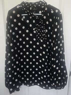 Black & White Polka Dot Tie-Neck Blouse